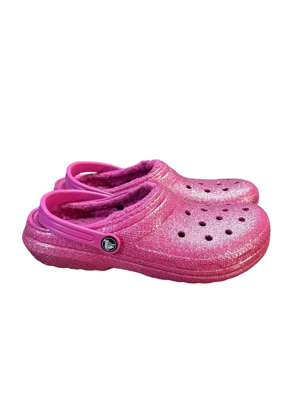 Crocs Classic Lined Glitter Clogs Fuchsia Pink Sparkle Junior’s Size 6 Women’s 8